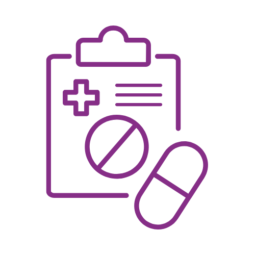 Clipboard icon with pills and medication illustrations